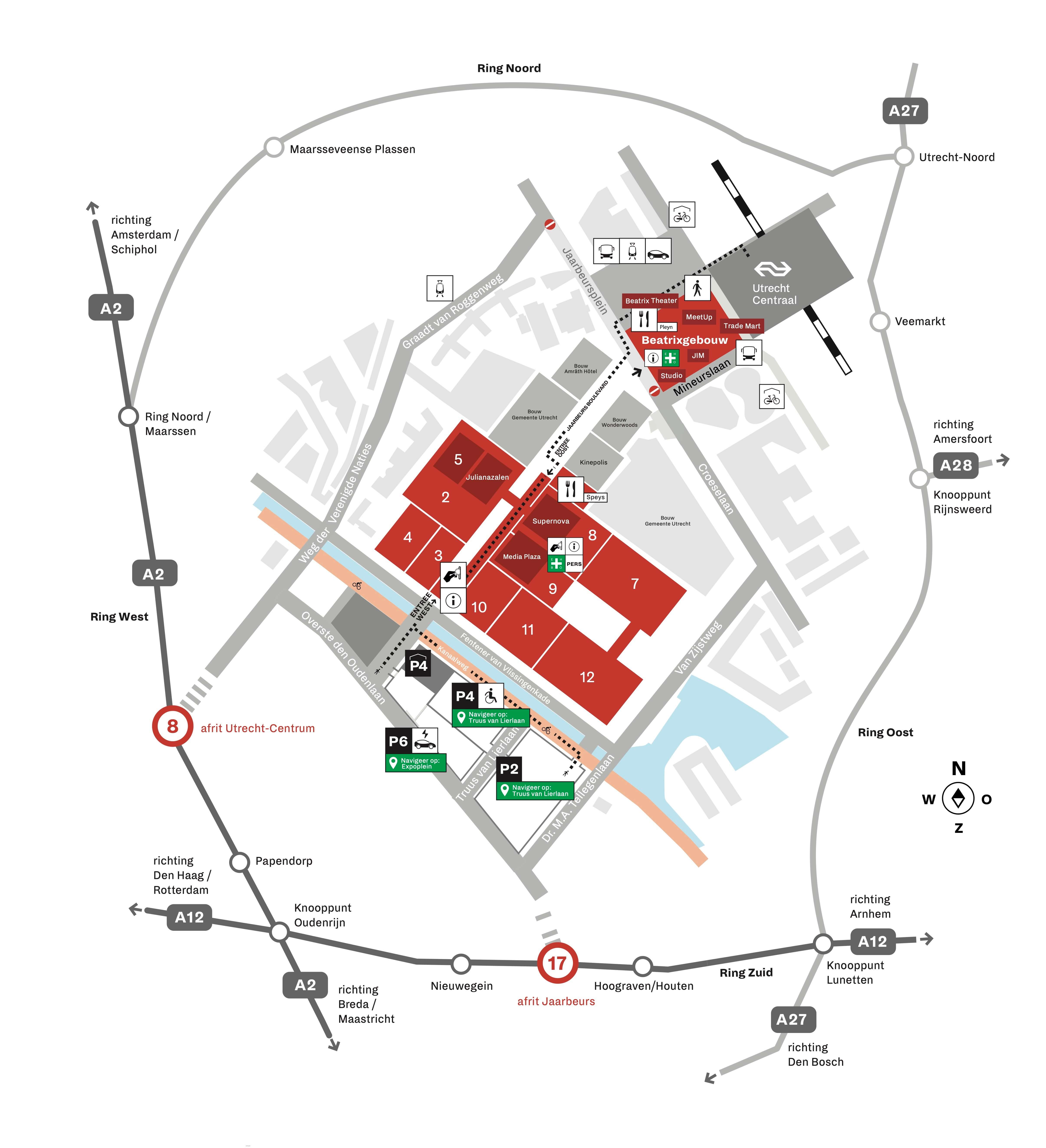 A map showing where the Jaarbeurs Utrecht is located